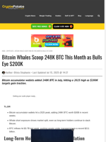 Bitcoin Whales Scoop 248K BTC This Month as Bulls Eye $200K