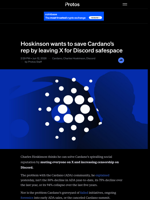 Hoskinson wants to save Cardano's rep by leaving X for Discord safespace