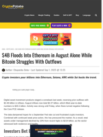 $4B Floods Into Ethereum in August Alone While Bitcoin Struggles With Outflows