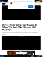 Chinese Tesla Competitor Buying $1 Billion Worth of BTC, ETH, and BNB - U.Today
