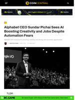 Alphabet CEO Sundar Pichai Sees AI Boosting Creativity and Jobs Despite Automation Fears - CoinCentral