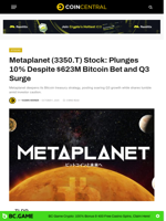 Metaplanet (3350.T) Stock: Plunges 10% Despite $623M Bitcoin Bet and Q3 Surge