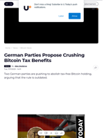 German Parties Propose Crushing Bitcoin Tax Benefits - U.Today