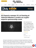 G2 Esports sweeps Xi Lai Gaming at Valorant Masters London as crypto-esports sponsorship cools
