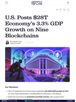 U.S. Posts $28T Economy’s 3.3% GDP Growth on Nine Blockchains