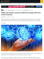 White Hat Helps Recover $2 Million from 2016 ICO Project