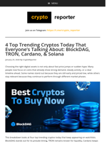 4 Top Trending Cryptos Today That Everyone’s Talking About: BlockDAG, TRON, Cardano, & Solana