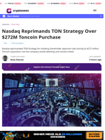 Nasdaq Reprimands TON Strategy Over $272M Toncoin Buy