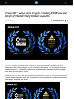 PrimeXBT Wins Best Crypto Trading Platform and Best Cryptocurrency Broker Awards - Visionary Financial