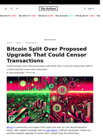 Bitcoin Split Over Proposed Upgrade That Could Censor Transactions - 