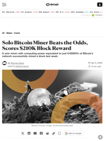 Solo Bitcoin Miner Beats the Odds, Scores $210K Block Reward - Decrypt