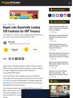 Ripple Labs Reportedly Leading $1B Fundraise for XRP Treasury 