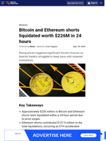 Bitcoin and Ethereum shorts liquidated worth $226M in 24 hours