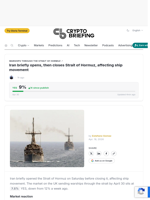 Iran briefly opens, then closes Strait of Hormuz, affecting ship movement