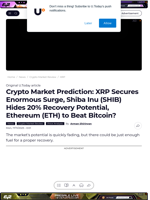 Crypto Market Prediction: XRP Secures Enormous Surge, Shiba Inu (SHIB) Hides 20% Recovery Potential, Ethereum (ETH) to Beat Bitcoin? - U.Today