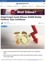 Global Crypto Funds Witness $508M Weekly Outflows, Says CoinShares