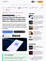 Solana Tops All Blockchains With $91 Million in May App Revenue, Beating Ethereum