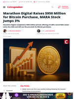 Marathon Raises $950M for BTC Buy, MARA Stock Gains 3%