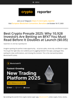 Best Crypto Presale 2025: Why 10,928 Investors Are Betting on BFX? You Must Read Before It Doubles at Launch ($0.05)