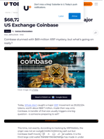$68,722,825 XRP Transfer Stuns Major US Exchange Coinbase