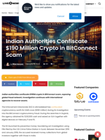 Indian Authorities Confiscate $190 Million Crypto in BitConnect Scam | Live Bitcoin News