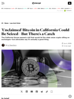 'Unclaimed' Bitcoin in California Could Be Seized—But There's a Catch - Decrypt
