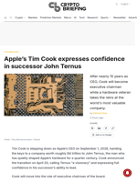 Apple's Tim Cook expresses confidence in successor John Ternus