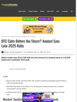 BTC Calm Before the Storm? Analyst Eyes Late-2025 Rally