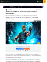 Mara mined 950 Bitcoin in May, up 35% from April