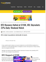 BTC Recovery Halted at $110K, XRL Skyrockets 23% Daily: Weekend Watch