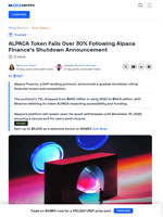 Alpaca Finance Shutdown Sparks Major ALPACA Price Decline