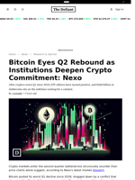 Bitcoin Eyes Q2 Rebound as Institutions Deepen Crypto Commitment: Nexo - 