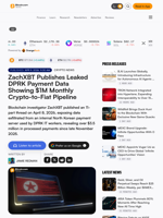 ZachXBT Publishes Leaked DPRK Payment Data Showing $1M Monthly Crypto-to-Fiat Pipeline – Crypto News Bitcoin News