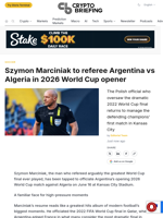 Szymon Marciniak to referee Argentina vs Algeria in 2026 World Cup opener