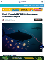 Bitcoin Whales Sell 147,000 BTC Since August, Fastest Selloff Of Cycle
