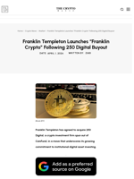 Franklin Templeton Launches “Franklin Crypto” Following 250 Digital Buyout