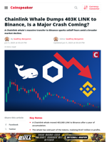 Chainlink Whale Sends 403K LINK to Binance — Crash Ahead?