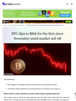 BTC dips to $86k for the first since November amid market sell-off