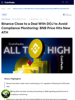 Binance Close to a Deal With DOJ to Avoid Compliance Monitoring