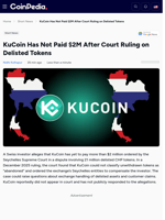 KuCoin Has Not Paid $2M After Court Ruling on Delisted Tokens