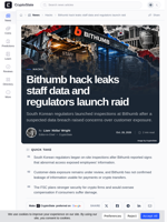 Bithumb hack leaks staff data and regulators launch raid