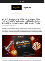 AI IPO Supercycle 2026: Anthropic Files S-1 at $900B+ Valuation - IPO Genie Lets Retail Participate from $10 via AI Tools