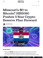 Missouri’s $0 to Bitcoin? HB2080 Pushes 5-Year Crypto Reserve Plan Forward