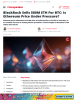 BlackRock Sells $80M ETH For BTC: Is Ethereum Price Under Pressure? - Coinspeaker