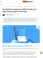 The Final Countdown for $SPY Presale: The Best Cheap Crypto of the Year