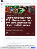 Robinhood posts record $1.4 billion revenue, but a 14% profit drop exposes hidden portfolio losses