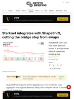 Starknet integrates with ShapeShift, cutting the bridge step from swaps