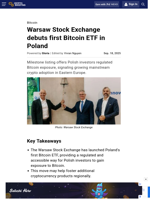 Warsaw Stock Exchange debuts first Bitcoin ETF in Poland
