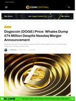 Dogecoin (DOGE) Price: Whales Dump $74 Million Despite Nasdaq Merger Announcement - CoinCentral