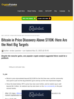 Bitcoin in Price Discovery Above $110K: Here Are the Next Big Targets